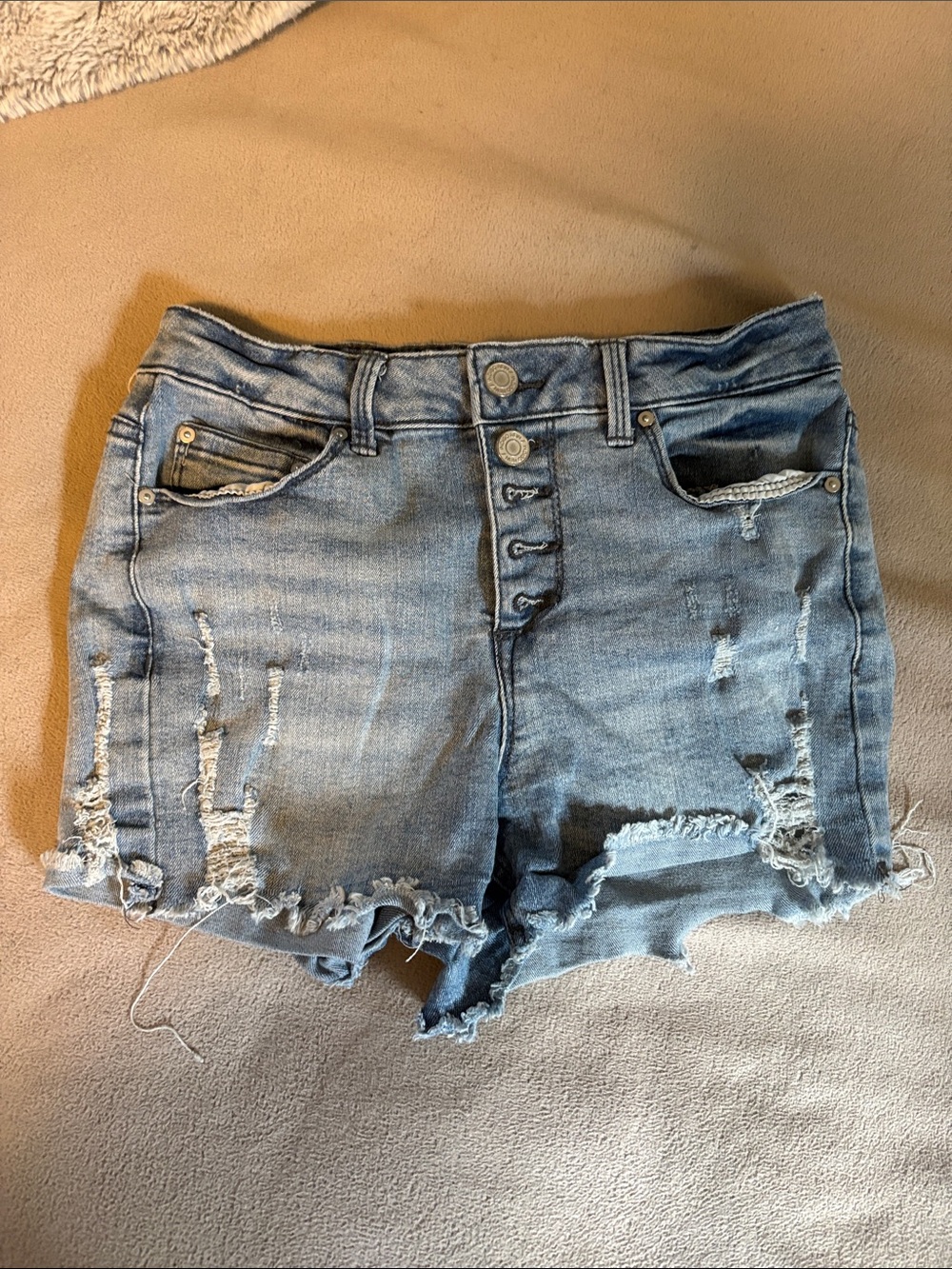 Women’s Distressed High-Rise Denim Shorts - Light Blue